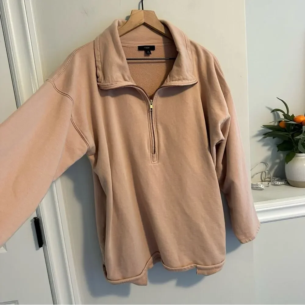 J. Crew Cotton Rose Pink Tunic Half Zip Sweatshirt w Pockets Medium
